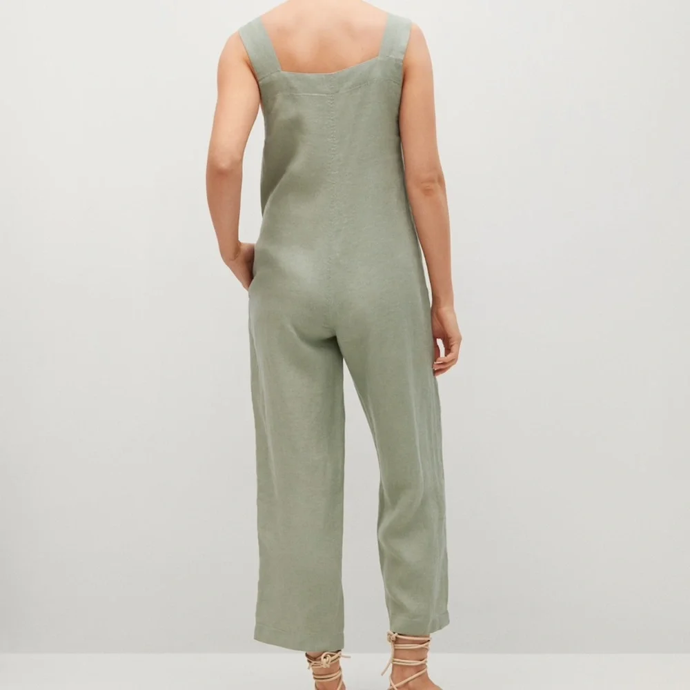 Olive Green 100% Linen Jumpsuit -
